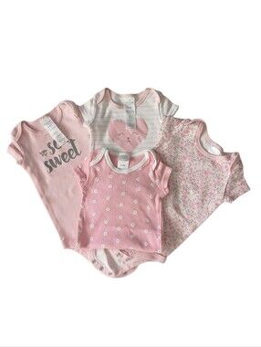 THE PEANUTSHELL PINK GIRL 4 - PACK SHORT SLEEVE BODYSUITS, SIZE 0-3 MONTHS.